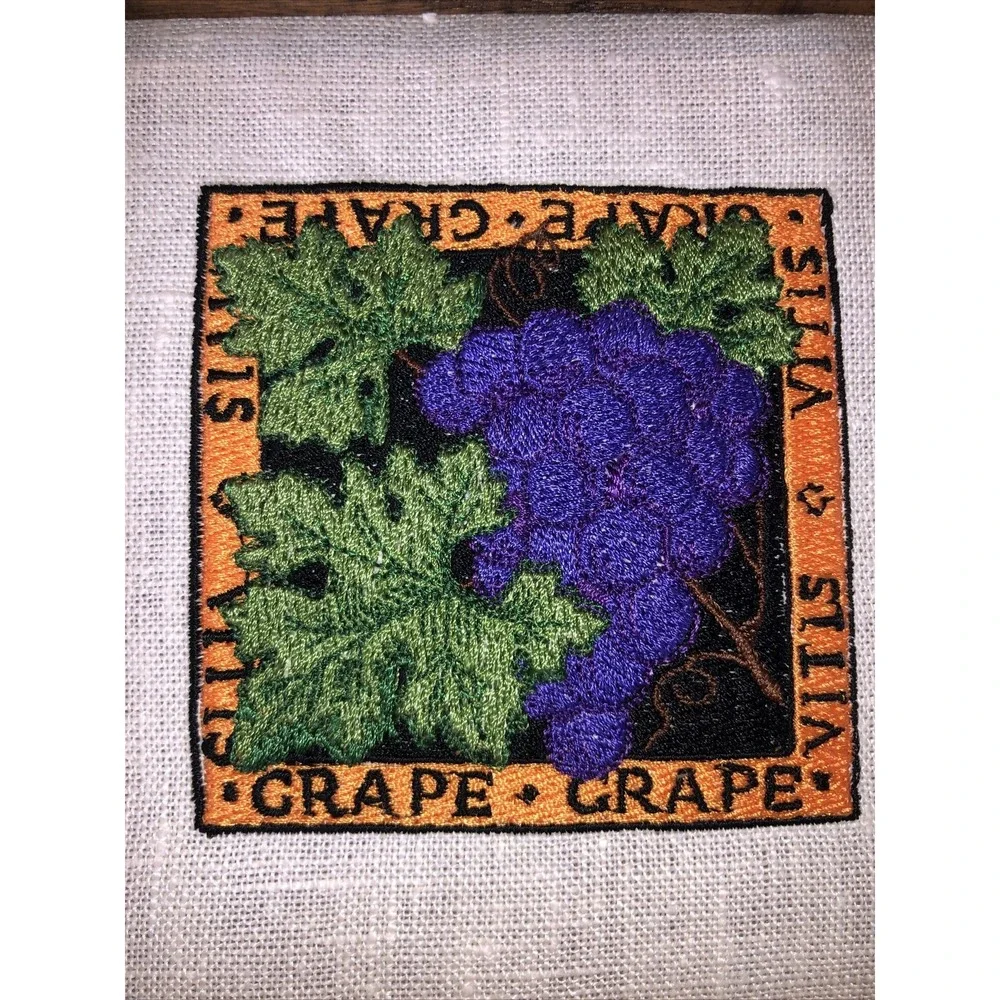 Machine Embroidered Grape Picture On Linen‎ With Wood Frame 6 X 6